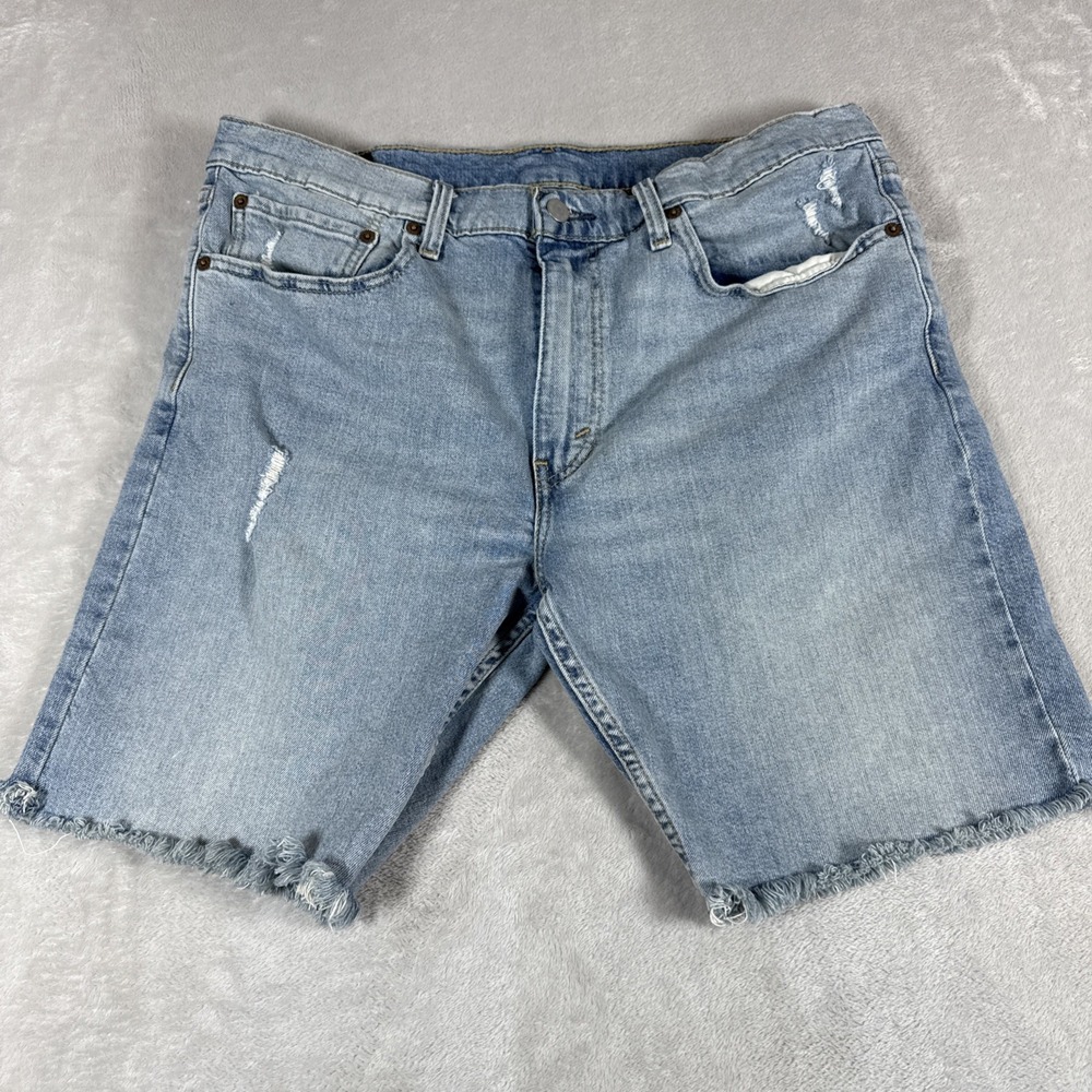 Levi's 412 Red Tab Men's W36 Shorts Blue Denim Jean Distressed Cutoff 9" Inseam